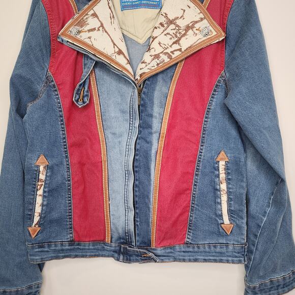 Vintage Bob Berg Denim Moto Western Jacket w/ Leather Trim S - Picture 3 of 10